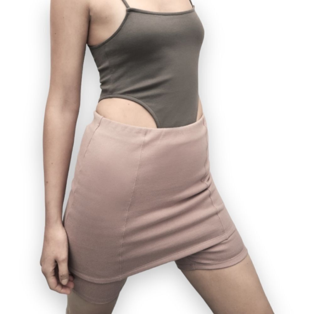 Zara Tan Nude Sweat Ribbed Biker Skort Mini Stretch Skirt US S BNWT